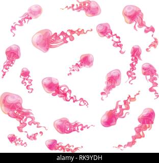 vector cartoon animal clipart: pink jellyfishes Stock Vector