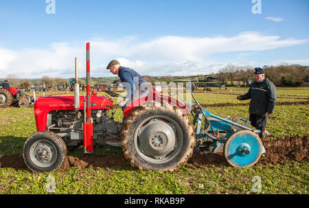 Timogeague, Cork, Ireland. 10th Feb, 2019. Michael Ryan, Peddlers Cross and George Patterson from Dunmanway taking part in the West Cork Ploughing Association match that was held in Timoleague, Co. Cork, Ireland Credit: David Creedon/Alamy Live News Stock Photo