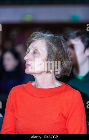 St Marys College, Falls Road, Belfast, Northern Ireland, UK. 10th February 2019. Gereldine Finucane (Widow of murdered Human Rights lawyer Pat Finucan) at “A Community Reflects' on the murder of of her Husband Pat Finucane. The Family are still waiting for a Full Public enquiry in to the Solicitors Murder. Credit: Bonzo/Alamy Live News Stock Photo