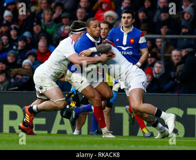 London, ENGLAND, 10th February  Gael Fickou of France during the Guiness 6 Nations Rugby match between England and France at Twickenham  Stadiumo n February 10th,  in Twickenham  England. Stock Photo