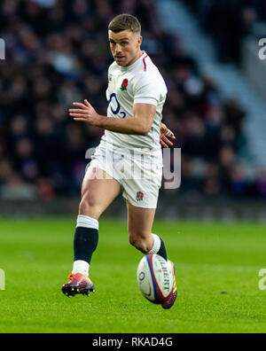Rugby Union, Twickenham, London, UK. 10th February 2019. 10/02/2019 George Ford of England during the Guinness 6 Nations match between England and France at Twickenham Stadium. Credit:Paul Harding/Alamy Live News Stock Photo