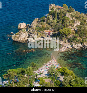 Scenic view of the Isola Bella in Taormina, province of Messina, southern Italy. Stock Photo