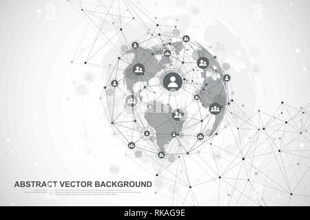 Global network connection concept. Big data visualization. Social network communication in the global computer networks. Internet technology. Business Stock Vector