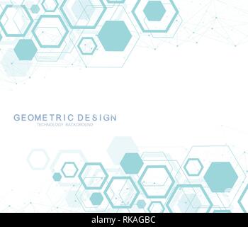 Abstract hexagonal background. Hexagonal molecular structures. Futuristic technology background in science style. Graphic hex background for your Stock Vector