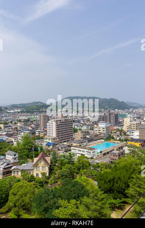 Fukuyama city seen from Fukuyama Castle; Fukuyama, Hiroshima Prefecture, Japan Stock Photo