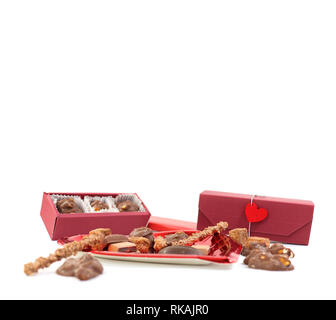 Handmade chocolate with love on white background Stock Photo