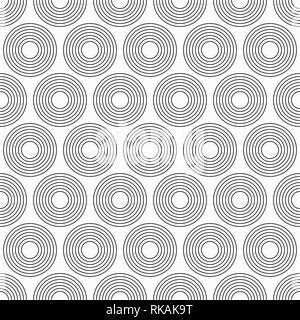 Abstract seamless pattern of symmetrically arranged circles. Linear style. Minimalistic graphic print. Vector monochrome background. Stock Vector