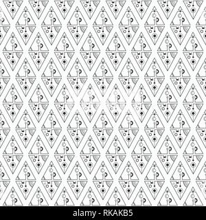 Abstract seamless pattern with triangles, separated with lines and circles. Set of isolated geometric elements. Line design. Abstract sacred geometry. Stock Vector