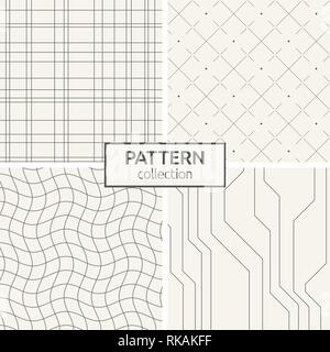 Set of four seamless patterns. Abstract geometrical trendy vector backgrounds. Modern stylish textures of repeating lines, dotted strokes, cells, dist Stock Vector