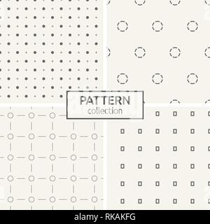 Set of four seamless patterns. Abstract geometrical trendy vector backgrounds. Modern stylish textures with repeating circles, lines, dotted circles. Stock Vector