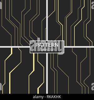 Set of four abstract vector seamless patterns of lines. Stylish texture. Color background in high tech style. Stock Vector