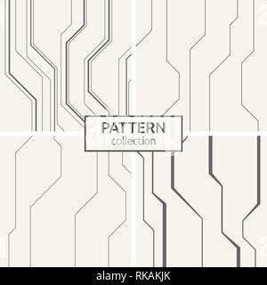 Set of four abstract vector seamless pattern of lines. Stylish texture. Background in high tech style. Stock Vector