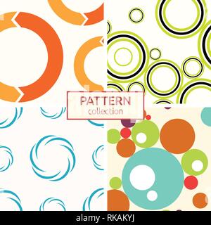Set of four seamless patterns. Abstract geometrical trendy vector backgrounds. Modern stylish textures of repeating circles, dots, bubbles. Stock Vector