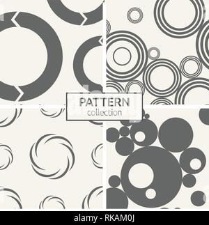 Set of four seamless patterns. Abstract geometrical trendy vector backgrounds. Modern stylish textures of repeating circles, dots, bubbles. Stock Vector