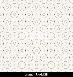 Abstract simple circles pattern of different sizes. Сircles separated by dots on two equal parts. Dots connected by curved lines. Trendy pattern for f Stock Vector