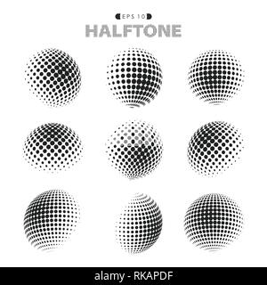 Abstract modern halftone dots pattern black and white. Decorating in circle set of isolated circle round shape elements. You can use for artwork eleme Stock Vector