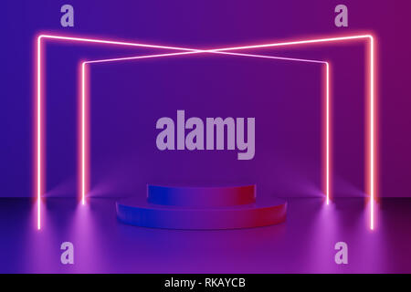 3d render, laser show, night club interior lights, glowing lines, abstract fluorescent background. 3d rendering Stock Photo