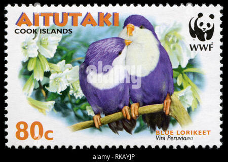 Postage stamp from Aitutaki in the Endangered Species - Blue Lorikeet  series issued in 2002 Stock Photo