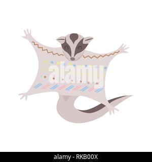 Tribal flat sugar glider flying. Australian animal. Stock Vector