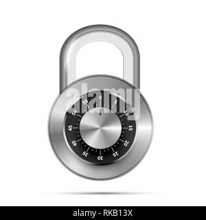 Realistic round padlock with code numbers isolated on white Stock Vector