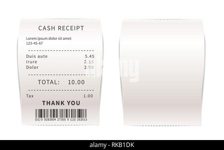 Realistic sales receipts, white shopping bills . Paper financial checks isolated on white Stock Vector