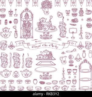 vector Royal dishes, tableware tea party concept Stock Vector