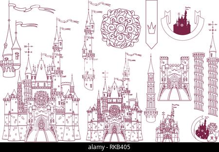 vector fairytale medieval castle fortress palace art Stock Vector