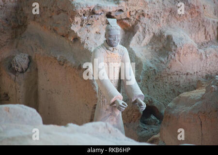 XIAN, CHINA - October 8, 2017: Famous Terracotta Army in Xi'an, China. The mausoleum of Qin Shi Huang, the first Emperor of China contains collection  Stock Photo