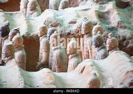 XIAN, CHINA - October 8, 2017: Famous Terracotta Army in Xi'an, China. The mausoleum of Qin Shi Huang, the first Emperor of China contains collection  Stock Photo