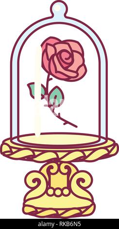 vector Beauty and Beast vintage rose, glass dome Stock Vector