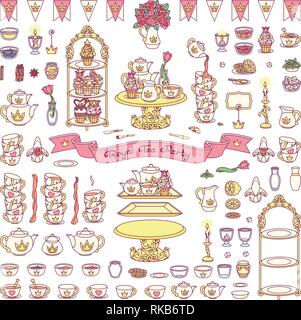 vector Royal dishes, tableware tea party concept Stock Vector