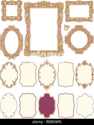 Vector with vintage golden frames Victorian style element. Rococo ...