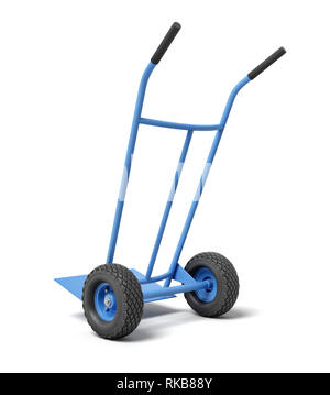3d rendering of blue hand truck, standing position, isolated on white background Stock Photo