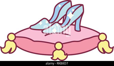 vector Cinderella glass slippers on vintage pillow Stock Vector