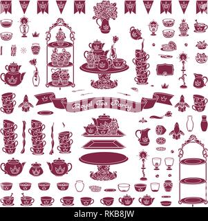 vector Royal dishes, tableware tea party concept Stock Vector