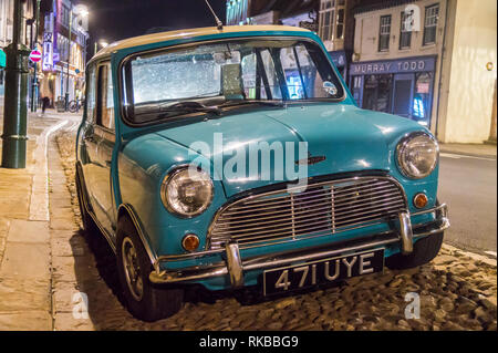 1961 Mini Cooper S classic car in turquoise, Beverley, East Riding, Yorkshire, England Stock Photo