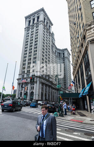 New York City, USA - July 27, 2018: Facade of Thurgood Marshall United States Courthouse with people around in Manhattan, New York City, USA Stock Photo