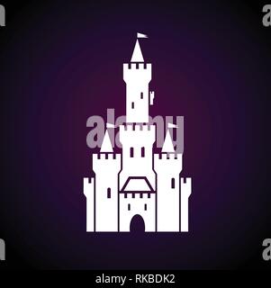 Vector castle symbol. Fortress icon on dark background. Stock Vector