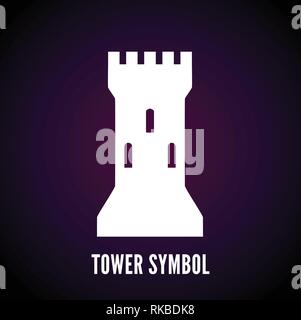 Vector tower symbol. Castle icon on dark background. Stock Vector