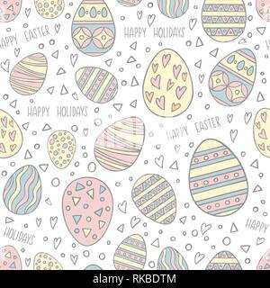 Seamless pattern with hand drawn Easter eggs. Colorful holidays pattern in line style, can use for wrapping paper, holidays background Stock Vector