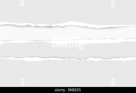 Ripped squared horizontal white paper strips for text or message are on white background. Vector illustration Stock Vector