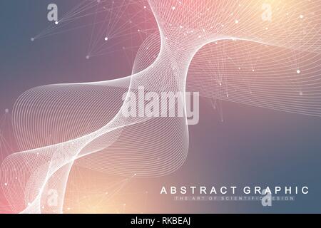 Big Genomic Data Visualization. DNA helix, DNA strand, DNA Test. Molecule or atom, neurons. Abstract structure for Science or medical background Stock Vector