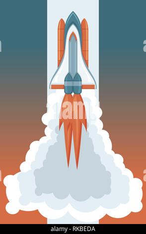 Space art, rocket launching vector retro style illustration. Shultte with steam Stock Vector