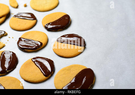 Cookies with Chocolate Glaze, Freshly Baked Homemade Cookies, Top View Stock Photo
