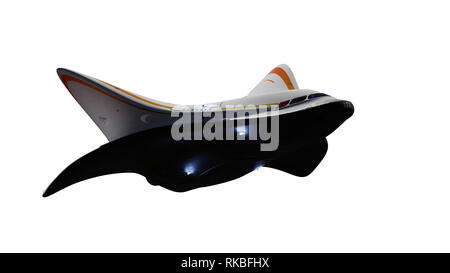 spaceship isolated on white background, modern air plane concept (3d science fiction illustration) Stock Photo