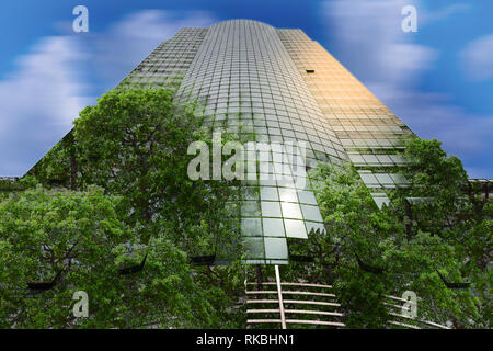 Corporate building in city plants growing Sustainability Sustainable, green energy Stock Photo