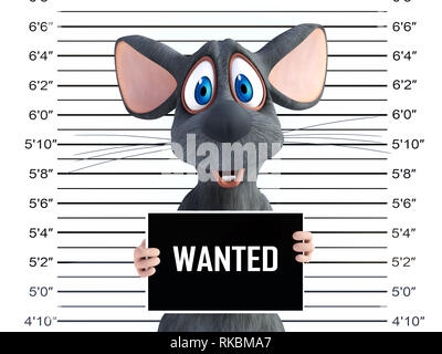 3D rendering of a smiling cartoon mouse in a mugshot. Stock Photo