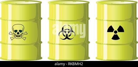 Yellow barrels with radioactive waste vector Stock Vector