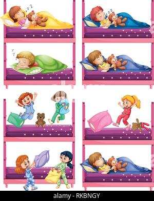 Children sleeping on bunk bed illustration Stock Vector
