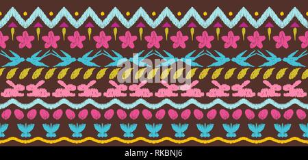 Happy Easter ikat seamless pattern. Stock Vector